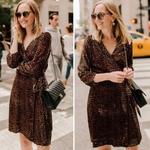 J. Crew leopard print velvet wrap dress
